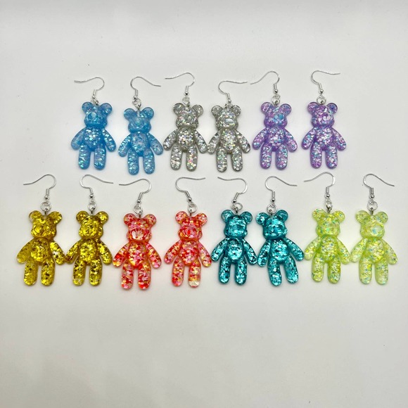 Large Gummy Bear Earrings - Statement Earrings - Novelty Earrings - Metallic - Picture 2 of 10